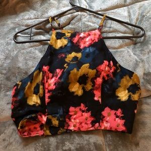 High neckline floral crop top